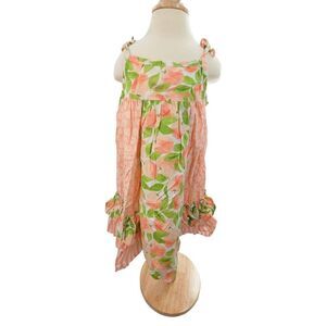 Bonnie Jean Girl’s Orange Peach Print Ruffle Dress Size 4